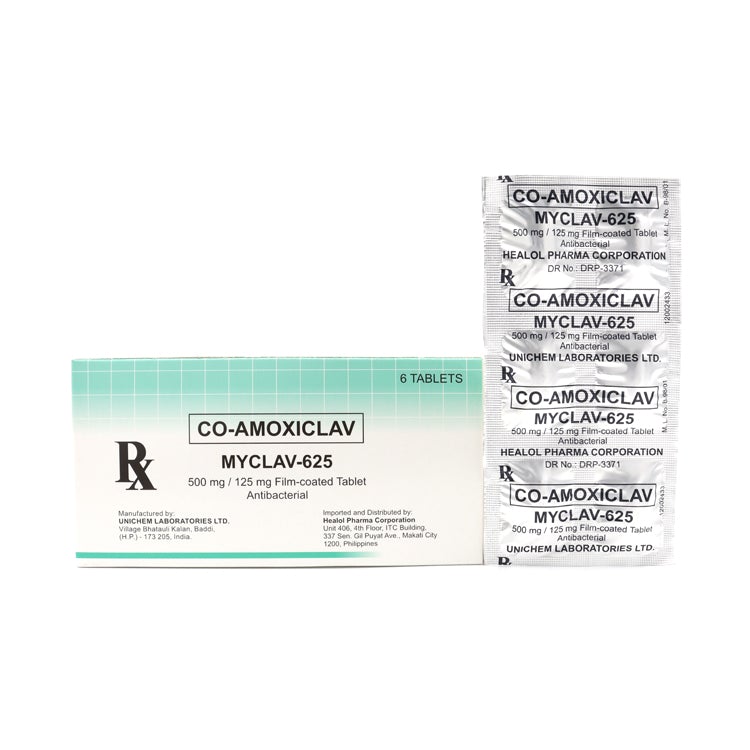 MYCLAV-625 Co-Amoxiclav 500mg / 125mg Film-Coated Tablet 6's price in ...