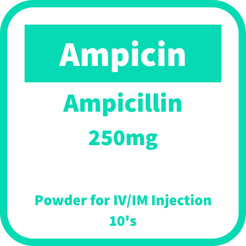 AMPICIN Ampicillin 250mg Powder for IV/IM Injection 10's price in the ...