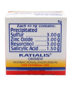 KATIALIS Ointment 5g - Sulfur / Zinc Oxide / Resorcinol / Salicylic Acid 3g / 3g / 3g / 1.5g per 40.9g, Dosage Strength: 3.00g+3.00g+3.00g+1.5g, Drug Packaging: Ointment 5g