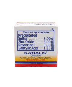 KATIALIS Ointment 15g - Sulfur / Zinc Oxide / Resorcinol / Salicylic Acid 3g / 3g / 3g / 1.5g per 40.9g, Dosage Strength: 3.00g+3.00g+3.00g+1.5g, Drug Packaging: Ointment 15g