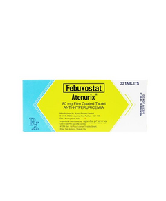 ATENURIX Febuxostat 80mg Film-Coated Tablet 1's, Dosage Strength: 80mg, Drug Packaging: Film-Coated Tablet 1's