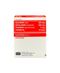 GLUTAPHOS Glutamic Acid / Dicalcium Phosphate / Thiamine Hydrochloride / Cyanocobalamin Tablet 1's, Dosage Strength: 325mg / 200mg / 5mg / 10mcg, Drug Packaging: Tablet 1's