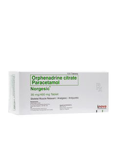 NORGESIC Orphenadrine Citrate / Paracetamol 35mg / 450mg Tablet 1's, Dosage Strength: 35 mg / 450 mg, Drug Packaging: Tablet 1's