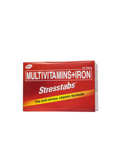STRESSTABS Multivitamins / Iron Film-Coated Tablet 1's, Dosage Strength: Formulation: Each Tablet contains: Ascorbic Acid-600 mg Niacinamide (Vlt. B3)-100 mg Ferrous Sulfate-82.14 mg Pantothenic Acid-20 mg dl-Alpha Tocopheryl Acetate (Vit. E)-30 IU Thiamine Mononitrate (Vit. B1)-15 mg Riboflavin (Vit B2)-15 mg Pyridoxine Hydro, Drug Packaging: Film-Coated Tablet 1's