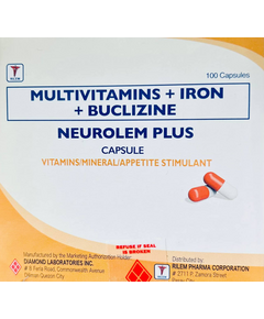 NEUROLEM PLUS Multivitamins / Iron / Buclizine Capsule 1's, Drug Packaging: Capsule 1's