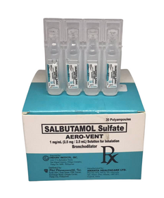 AERO-VENT Salbutamol 1mg / mL Nebule 2.5mL x 1's, Dosage Strength: 1 mg / ml (2.5 mg / 2.5 ml), Drug Packaging: Solution for Inhalation 2.5ml x 1's