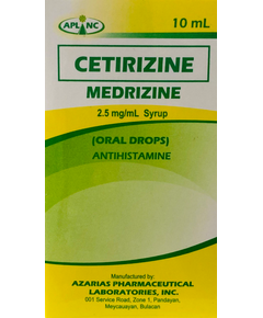 MEDRIZINE Cetirizine Hydrochloride 2.5mg / mL Syrup (Oral Drops) 10mL, Dosage Strength: 2.5 mg / mL, Drug Packaging: Syrup (Oral Drops) 10ml