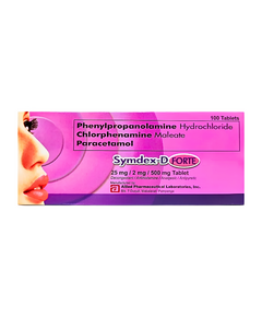SYMDEX-D FORTE Paracetamol / Phenylpropanolamine / Chlorphenamine 500mg / 25mg / 2mg Tablet 1's, Dosage Strength: 500mg / 25mg / 2mg, Drug Packaging: Tablet 1's