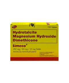 SIMECO Hydrotalcite / Magnesium Hydroxide / Dimethicone 282mg / 85mg / 25mg Tablet 1's, Dosage Strength: 282 mg / 85 mg / 25 mg, Drug Packaging: Tablet 1's