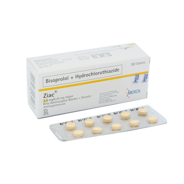 ZIAC Bisoprolol Fumarate / Hydrochlorothiazide 2.5mg / 6.25mg Film-Coated Tablet 1's, Dosage Strength: 2.5mg / 6.25mg, Drug Packaging: Film-Coated Tablet 1's