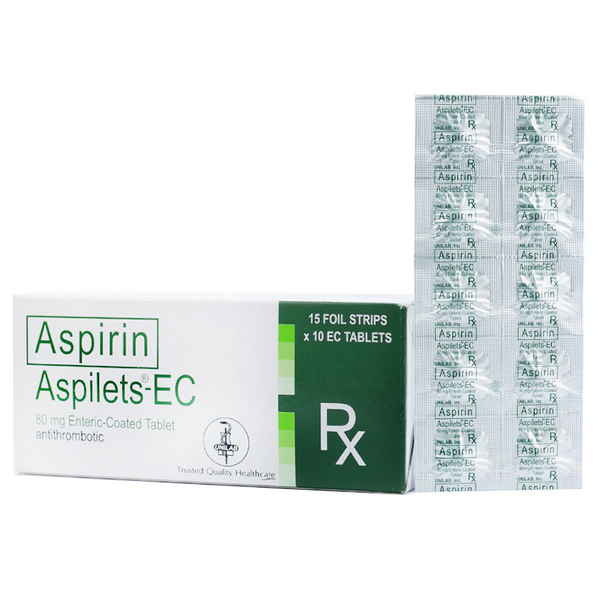 ASPILETS EC Aspirin 80mg Enteric-Coated Tablet 1's, Dosage Strength: 80mg, Drug Packaging: Enteric-Coated Tablet 1's