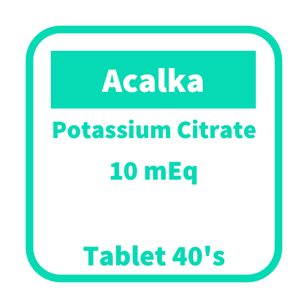 ACALKA Potassium Citrate 10mEq Tablet 40's, Dosage Strength: 10 mEq, Drug Packaging: Prolonged Release Tablet 40's